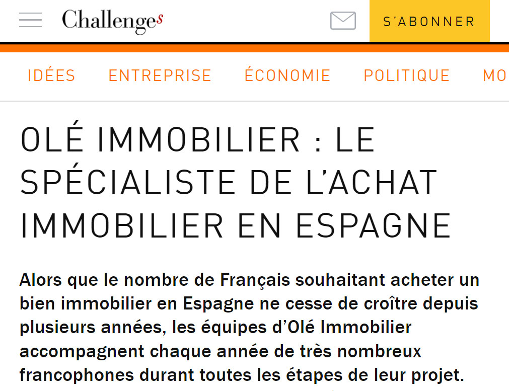 Apparition de Olé Immobilier dans Challenges